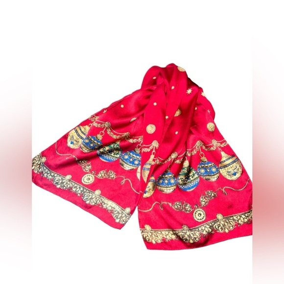Echo Festive Red Background with Holiday Ornaments Silk OblongScarf Rare… - Picture 1 of 5